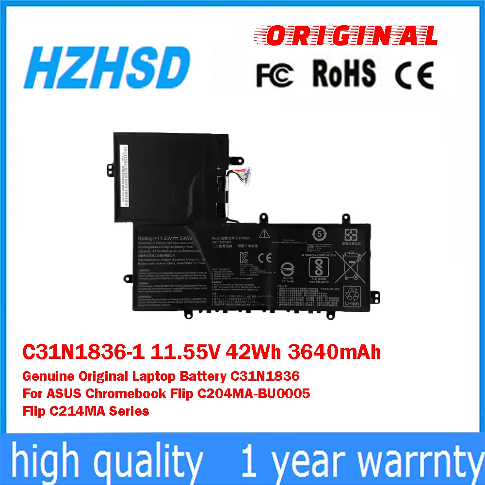 

C31N1836-1 11.55V 42Wh 3640mAh Genuine Original Laptop Battery C31N1836 For ASUS Chromebook Flip C204MA-BU0005 C214MA Series