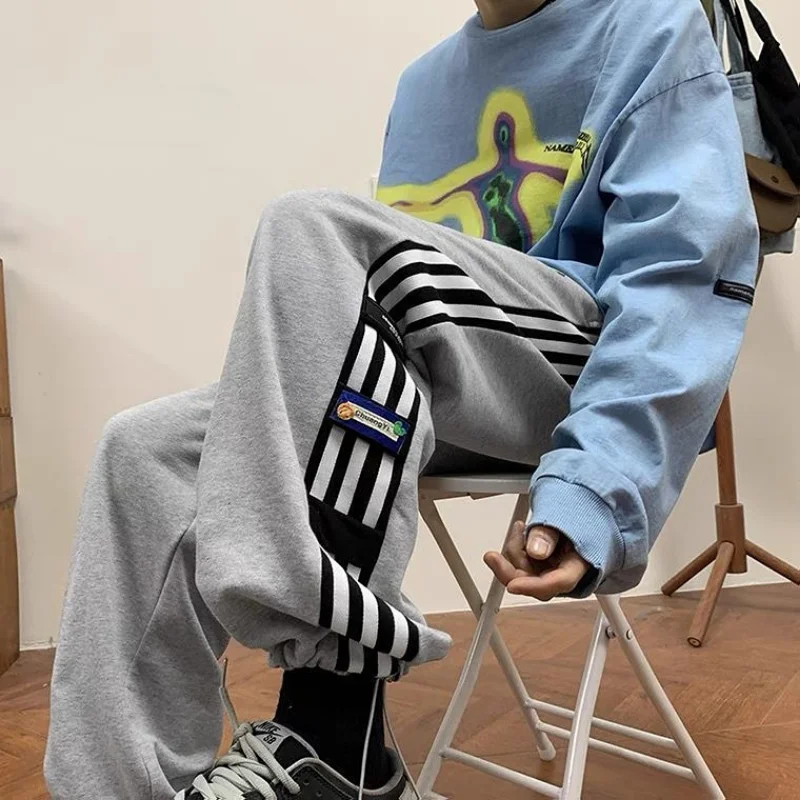 Sweatpants For Men Harajuku Cotton Goth Tracksuit Bottoms Trousers Wide Leg Hip-hop Sport Loose Elastic Y2k Male Sweat Pants