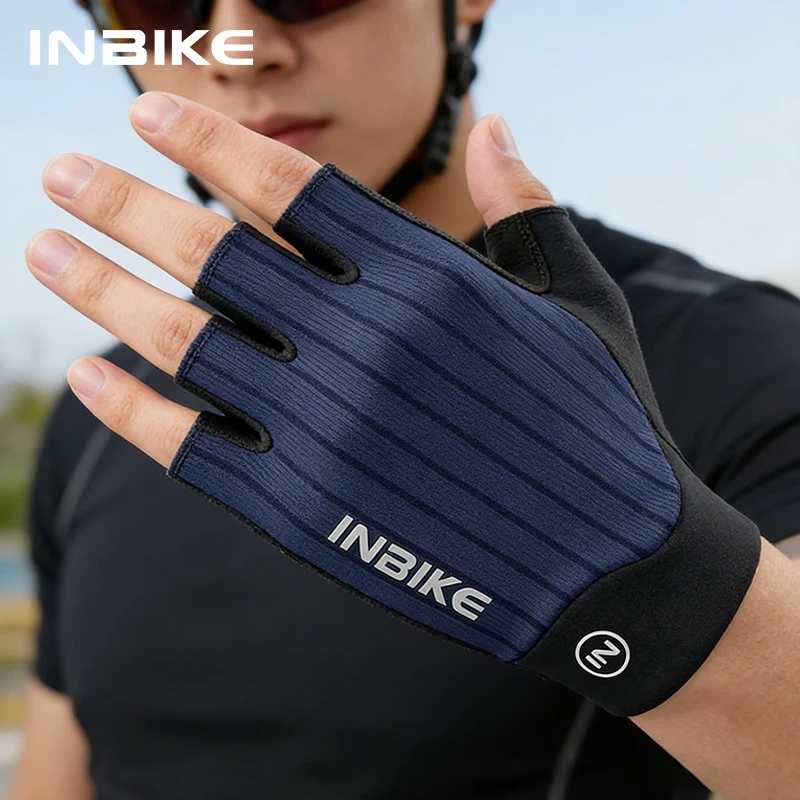 INBIKE Fahrradhandschuhe mit Verdickter Handflächenpolsterung Stoßabsorbierend Verschleißfest Atmungsaktive Sommer-Fahrradhandschuhe Halbfinger-Fahrradhandschuhe