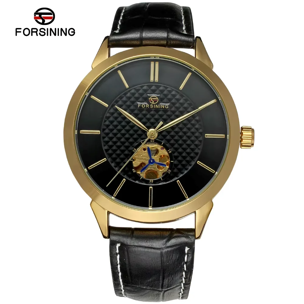 FORSINING casual fashion mechanical watch small ring hollow nail scale mechanical movement mechanical watch belt men's watch