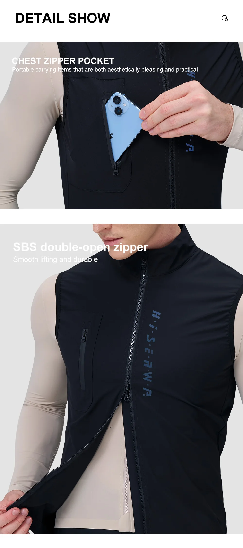 HISERWA Männer Radfahren Weste Ärmelloses Pro MTB Rennrad Jersey Leichte Winddicht Wasserdichte Fahrrad Weste Chaleco Ciclismo – Detail 4