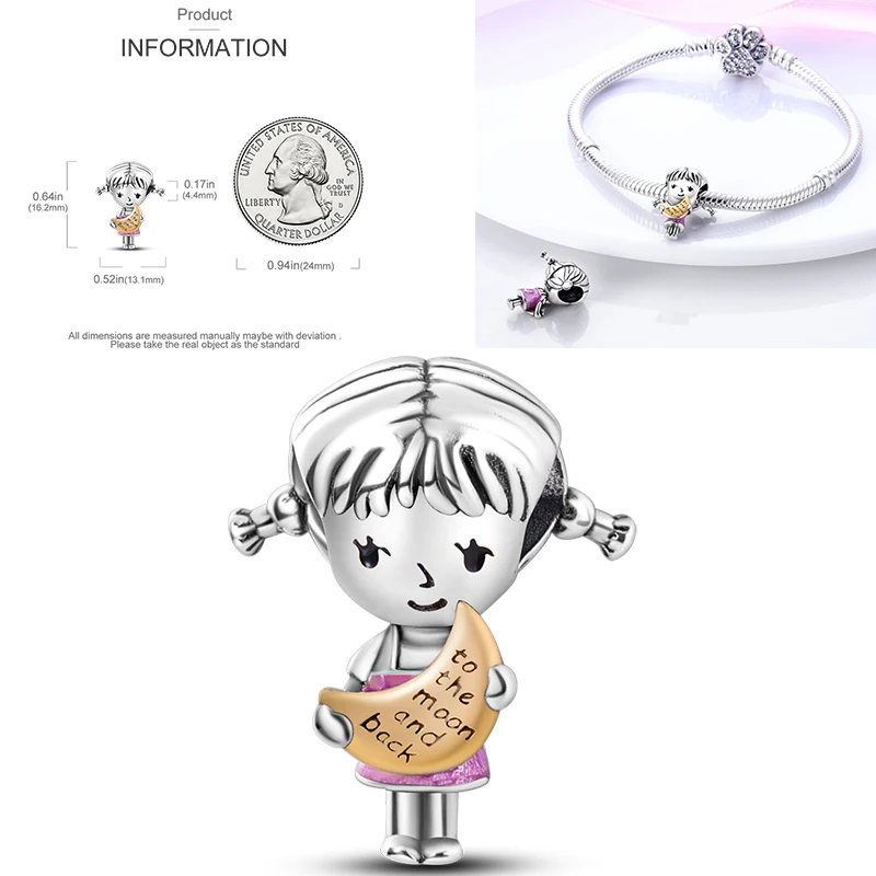 925 Sterling Silber Rosa Ballett-Mädchen Anhänger Junge Mädchen Schwestern Paare Anhänger Passend für Armband DIY Schmuck Original Mode für Frauen – Detail 30
