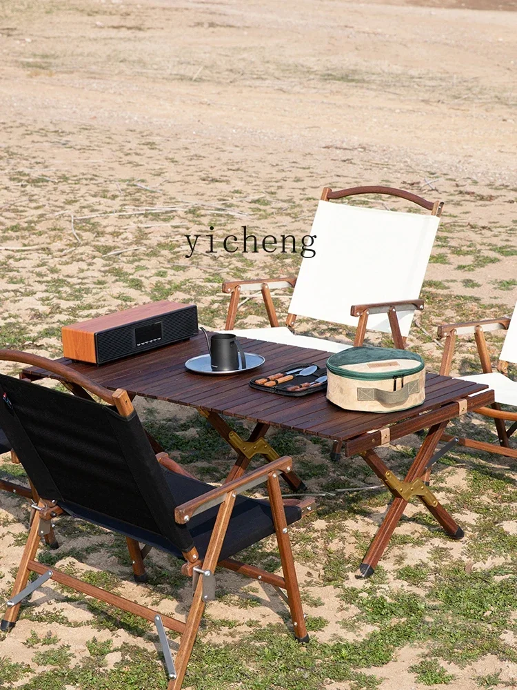 Q1   solid wood large egg roll table outdoor convenient folding car camping terrace villa camp three fold table home accessories