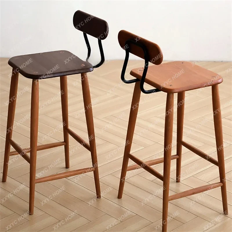 Modern Minimalist Solid Wood Bar Chairs Japanese Wooden Back Bar Stools Dining Table Kitchen Island High Chair Counter Barstools