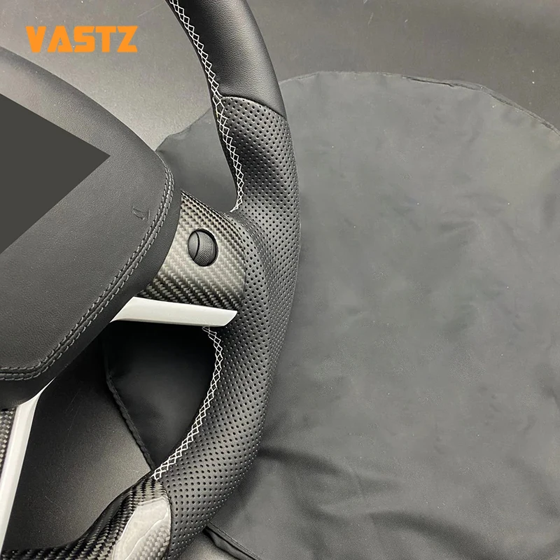 VASTZ For Tesla Model 3 Y New Carbon Fiber Steering Wheel Ellipse Customization Personalized Including Knob Carbon Fiber Cover