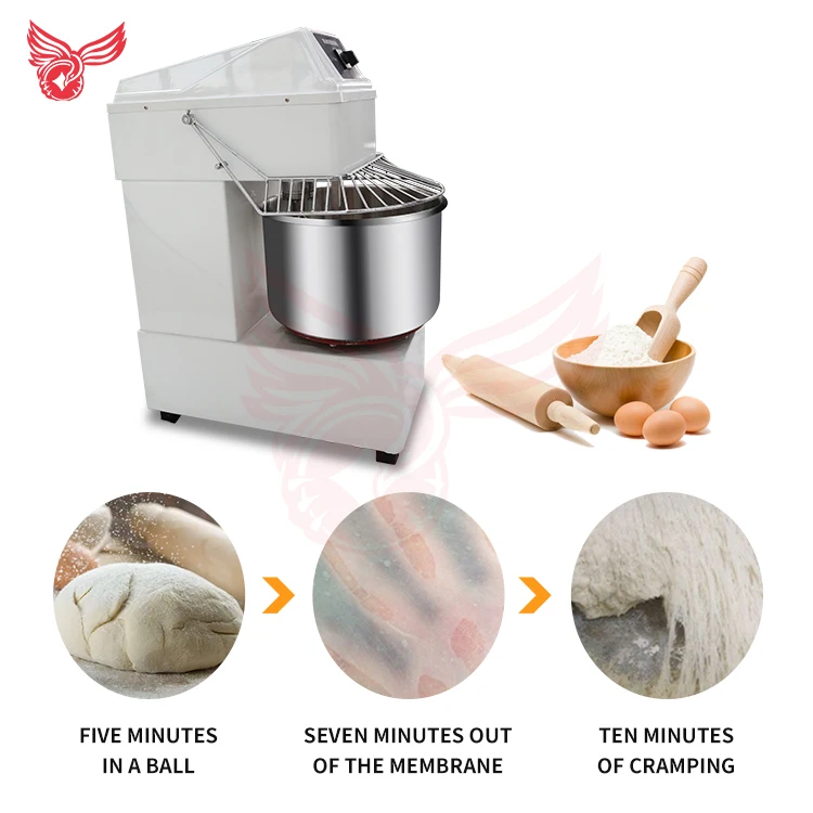 Industrial Automatic Bread Dough Mixer Spiral Flour Kneading Machine Removable Bowl Flour Mixer 2 Speeds Dough Kneading Machines