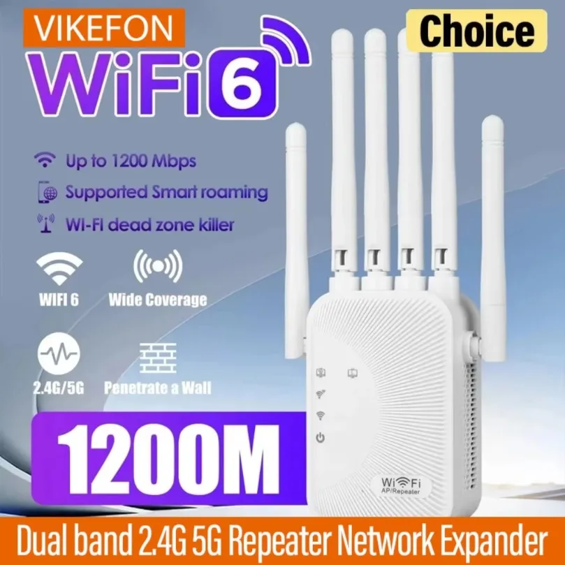 1200Mbps Dual Band WiFi Amplifier 2.4G 5G Wireless Repeater Range Extender WiFi Signal Booster Network Expander