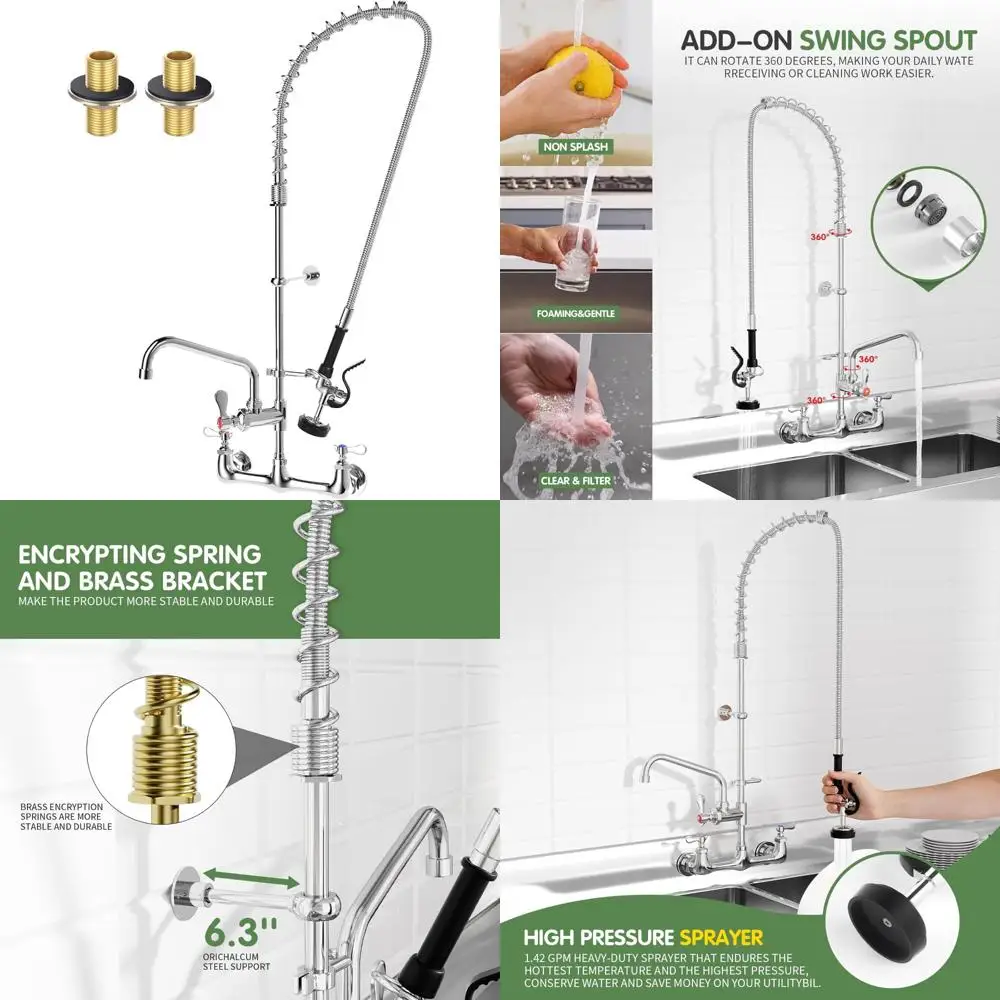

TOLSUNY Wall-Mounted Pre Rinse Spray Commercial Kitchen Sink Faucet