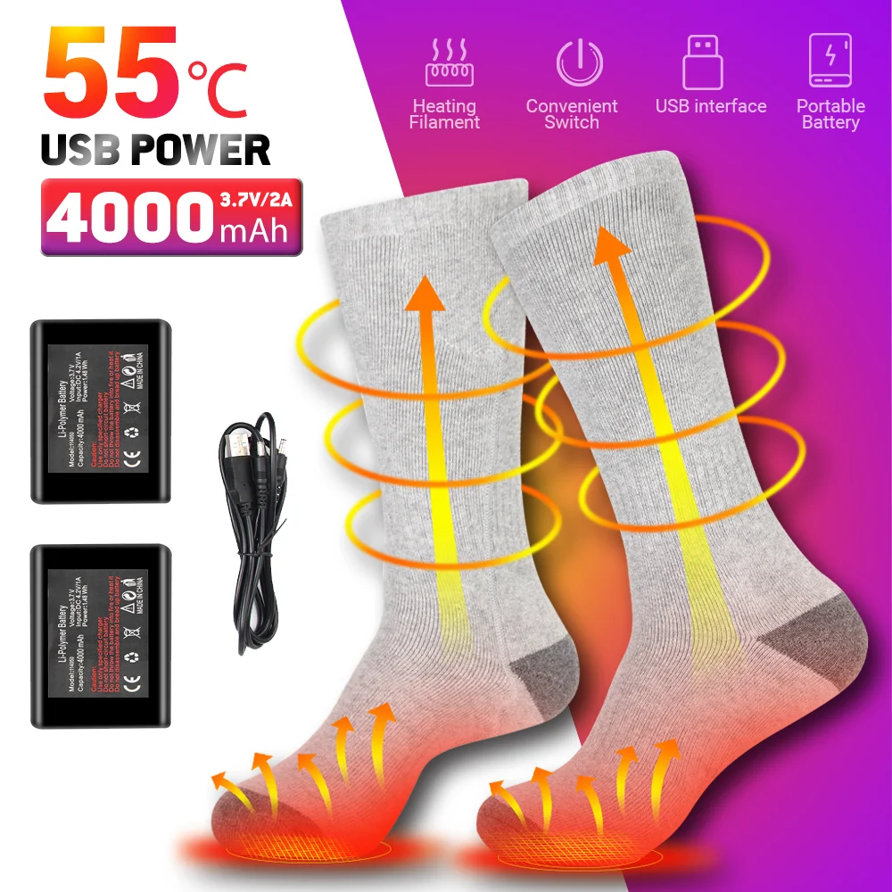 Calcetines Calentados Invierno Cálido 65 ℃ Calcetines calefactores infrarrojos USB recargable botas calefactables moto de nieve esquí calcetín motocicleta al aire libre