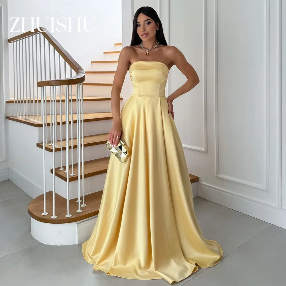 

ZHUISHU Simple Satin Women Evening Gown Customized High Slit Sexy Long Prom Party Dress Bridesmaid Dress for Wedding Party