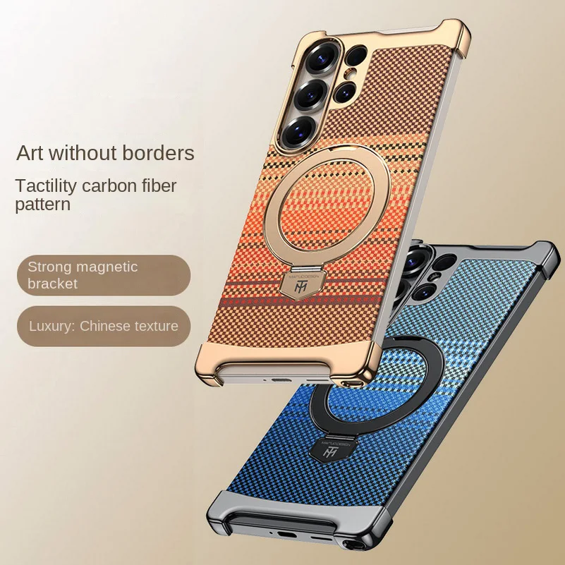 

Бескаркасный чехол премиум-класса из углеродного волокна для Magsafe для Samsung Galaxy S25 Ultra S24, металлическое вращающееся магнитное кольцо-подставка, защитная крышка