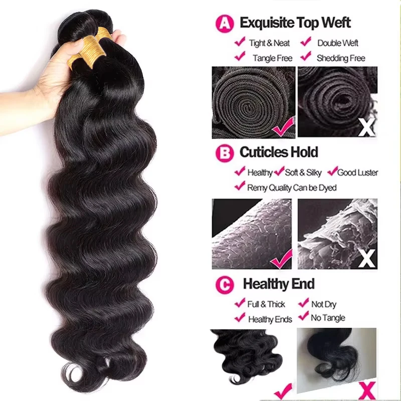 Body Wave Bundles Human Hair 1/3/4 Bundles 100% Human Hair Natural Black Color Brazilian Virgin Weave Bundle Hair Extensions