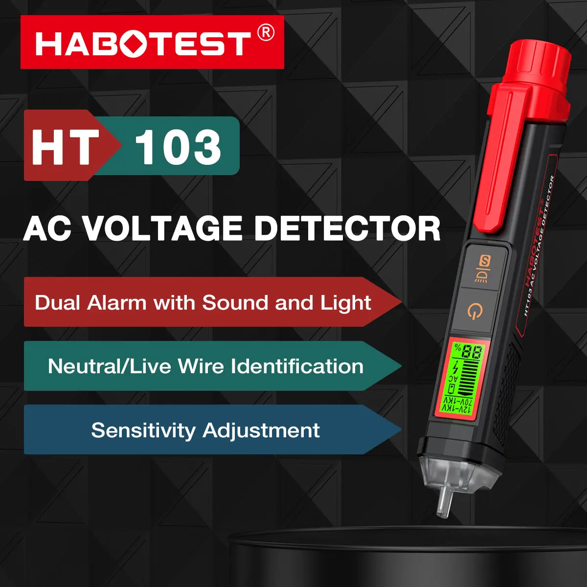 HABOTEST HT103 Voltage Tester Non-Contact Voltage Detector Electrical Pen AC Voltage Tester Smart Breakpoint Finder 12-1000V