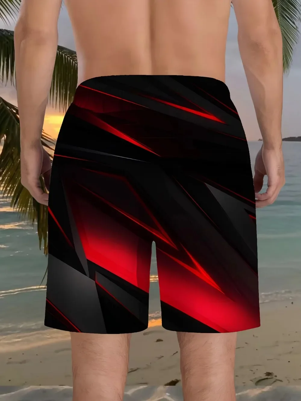 Geometric print  3D sporty quick-drying breathable men's shorts    Outdoor street casual fashionable vacation beach loose shorts