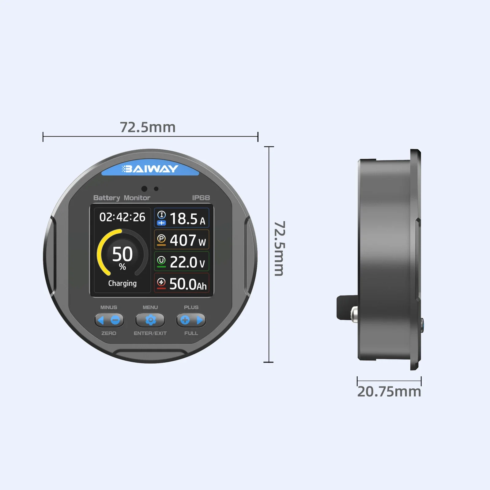 TR24 IP68 Waterproof Coulomb Meter 50A 100A 350A Battery Capacity Tester with Backlight Brightness Adjustable/Low Battery Alarm