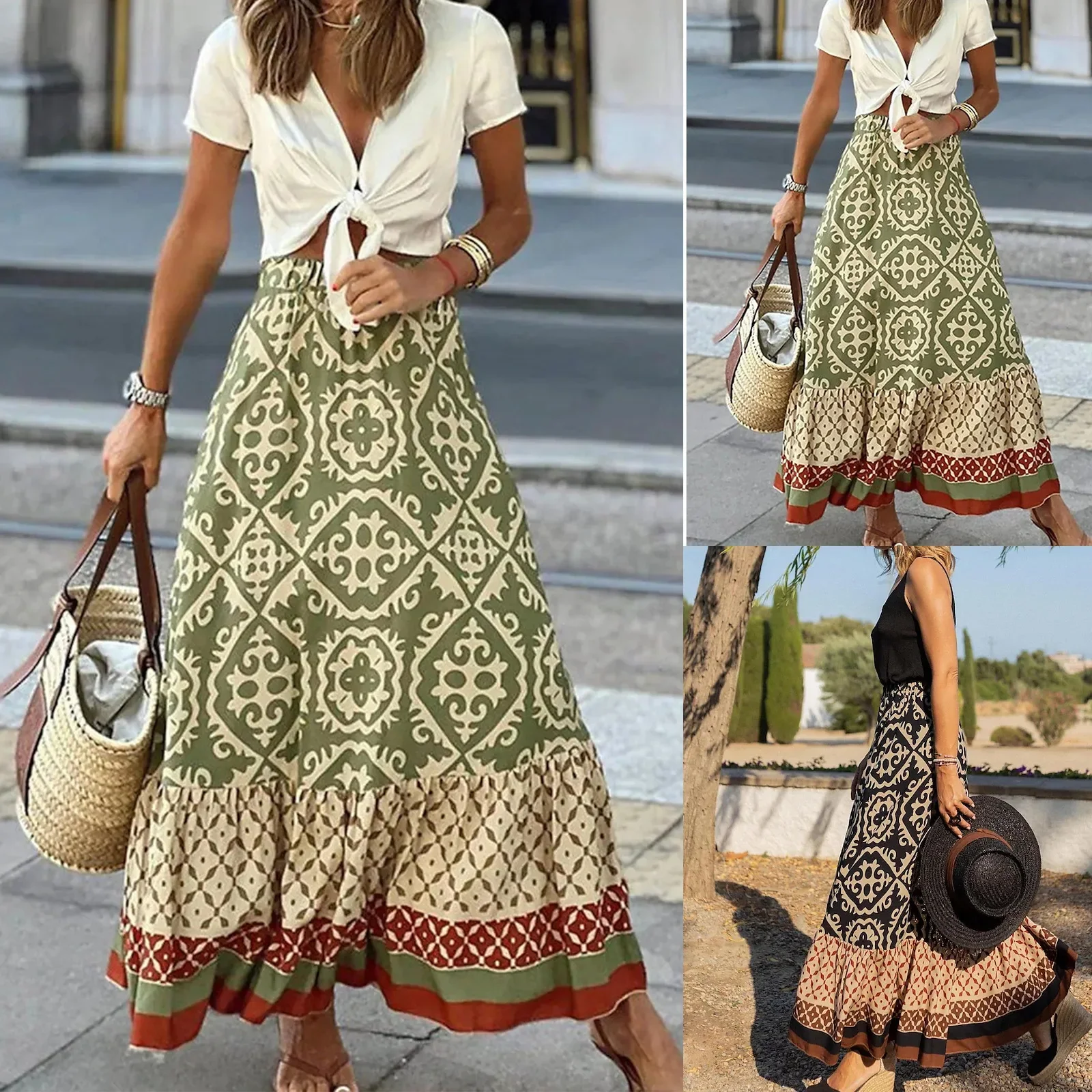 

2023 Europe and The United States Summer Beach Holiday Casual Temperament Printed Skirt