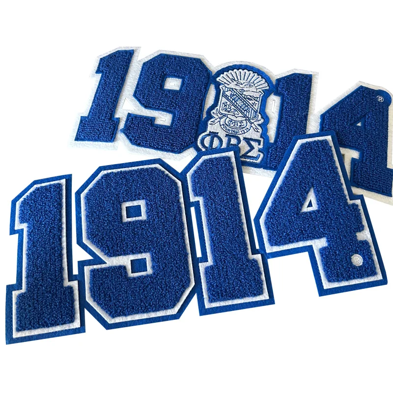 Chenille Number Patches, Iron on, Royal and White, Beta Sigma Phi Fraternity, Sigma Since 1914, Dove Symbols