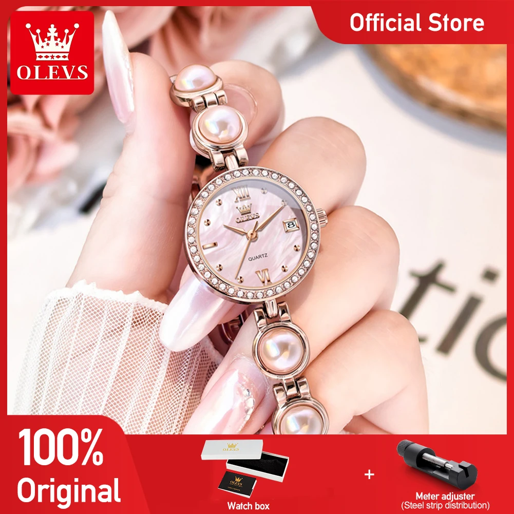 

OLEVS 5669, женские часы, кварцевые часы, водонепроницаемые, с жемчугом, цепочка для часов, часы с датой для женщин, элегантные оригинальные подарки Reloj