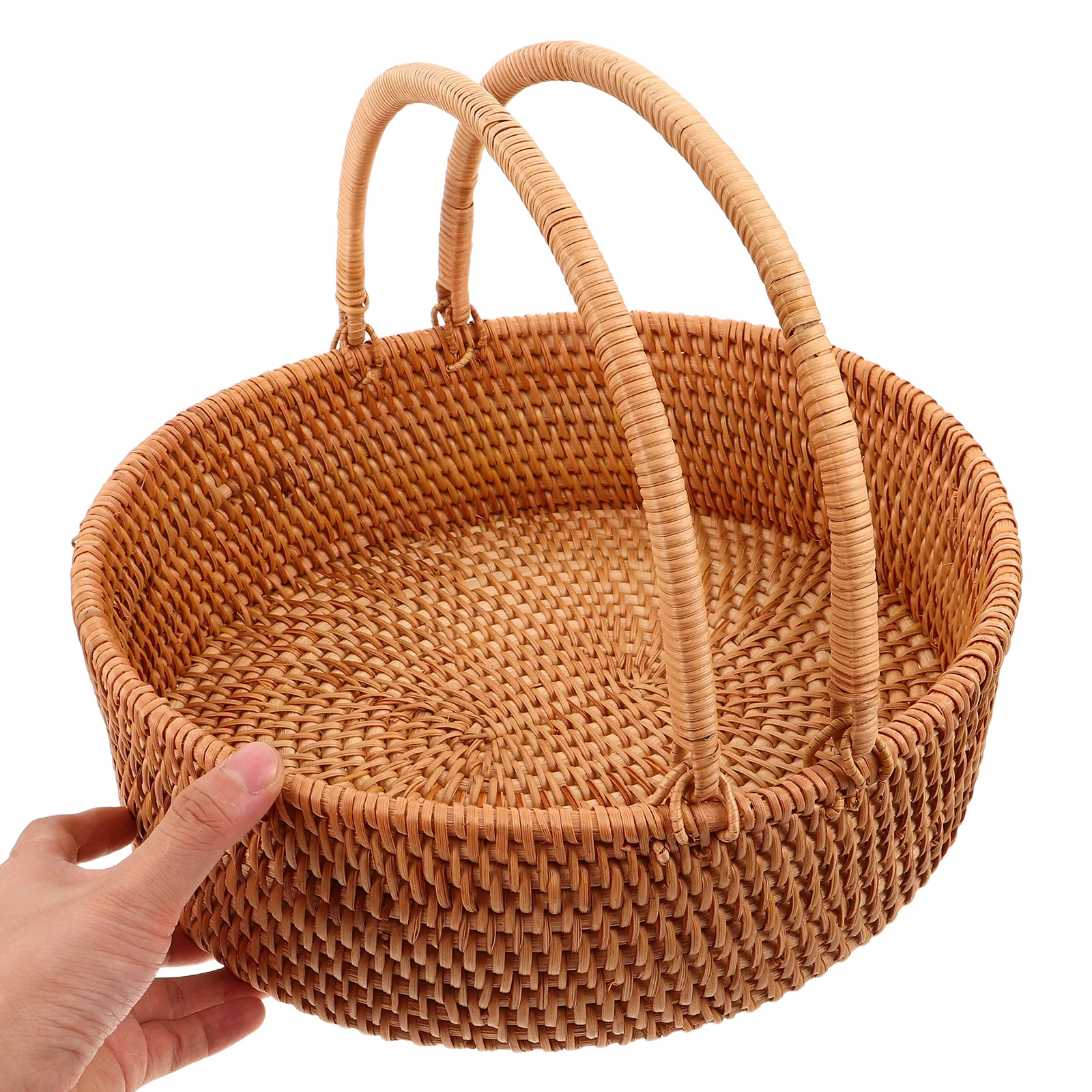 

Large Rattan Basket Hand Woven Storage Organizer For Kitchen Fruit Picnic Brown Woven Food Container Home Decor