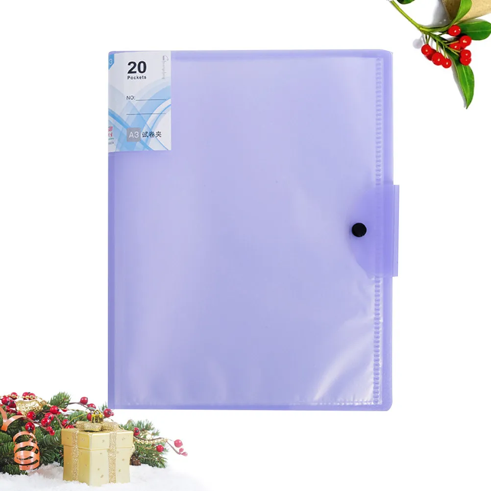 

Transparent File Folder Purple Thickened Cover Clip Holds A3 Size for Document Display Organizer Binder Examination Paper