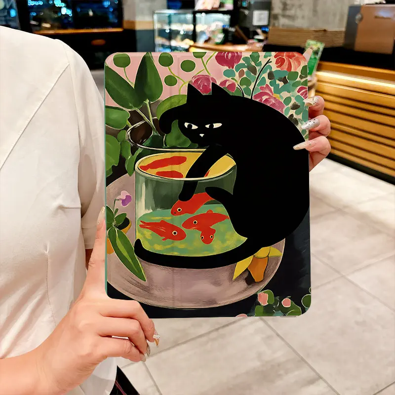 A cat catching fishTABLET CASE FOR iPad pro 10/11-Inch 2020/6th/7th /8th /Air 3rd/Air 4th/9th gen/Air 5th Gen 2022/Air 11Anti-dr