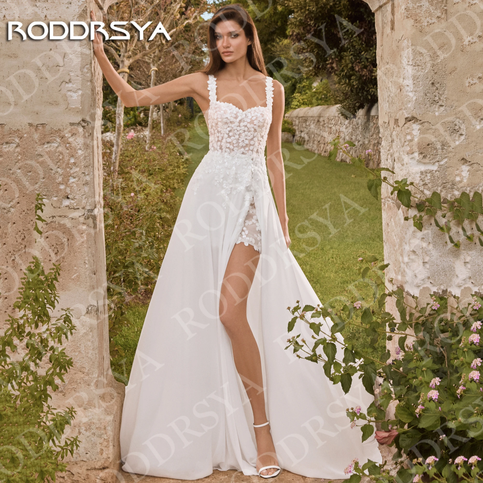 

RODDRSYA Mini Lace Wedding Dress vestidos novia Detachable Train Spaghetti Straps Sweetheart Neck Bridal Dresses Customized 2026