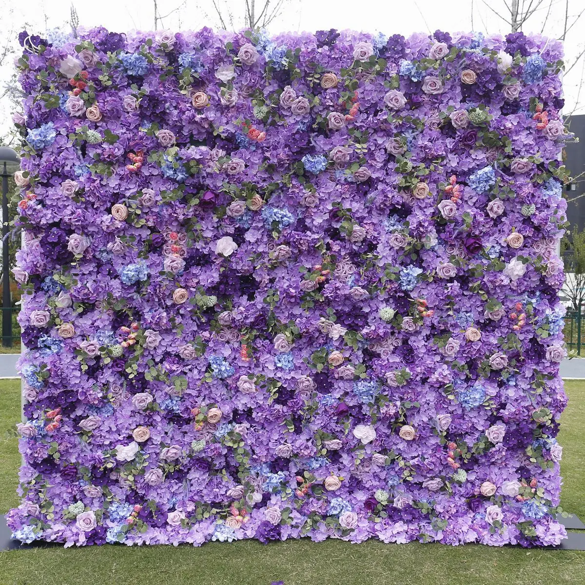 

Luxury purple Rose Hydrangea 3D Flower Wall Wedding Backdrop Props Rose Hydrangea Arrangement Curtain Hanging Fabric Floral wall