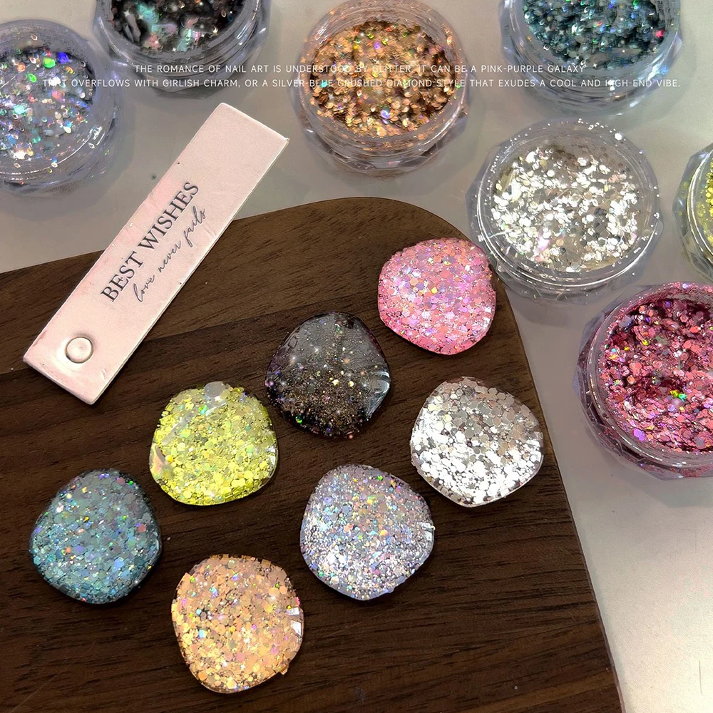 1 scatola di glitter per unghie argento iridescente Galaxy con paillettes rotonde irregolari e fiocchi ultrasottili a forma di conchiglia Flash Forniture per nail art