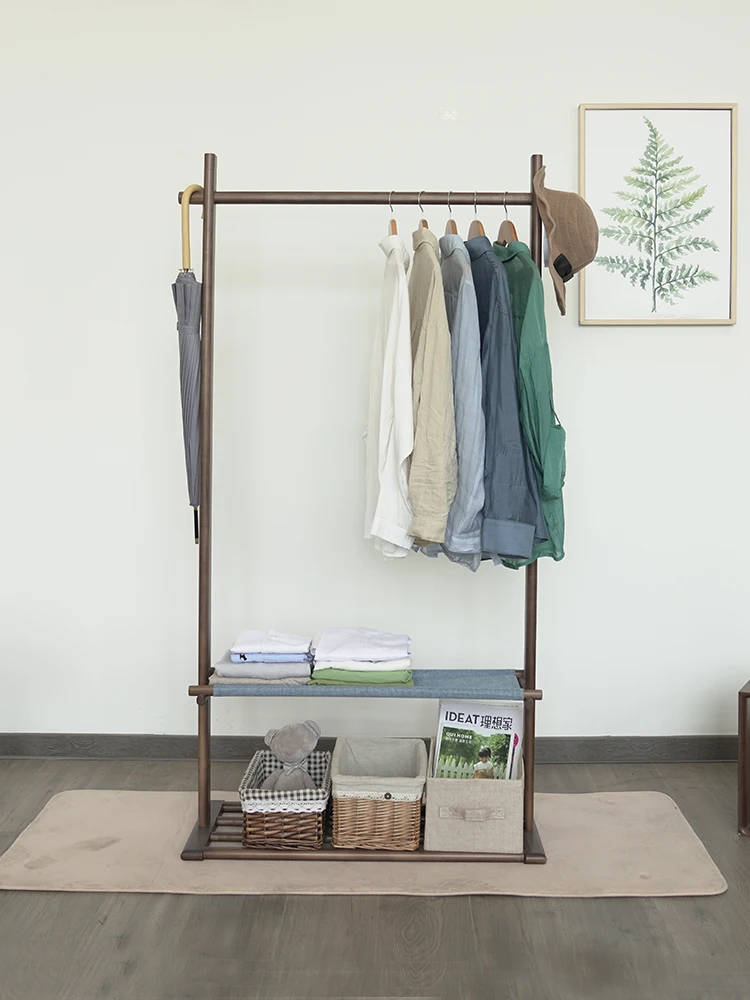 Solid wood hanger Modern simple coat rack Household hanging clothes rack Storage integrated rack Bedroom floor hanger