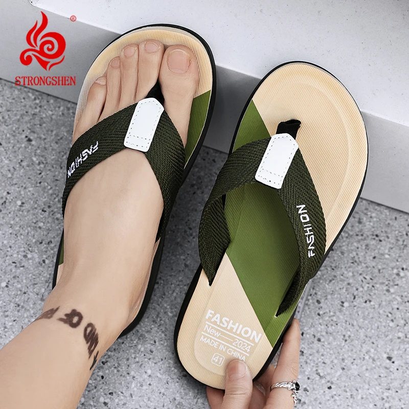 TRONGSHEN Summer Slippers Men Flip Flops Beach Sandals Non-Slip Casual Shoes Indoor House Shoes Outdoor Slides Zapatos Hombre