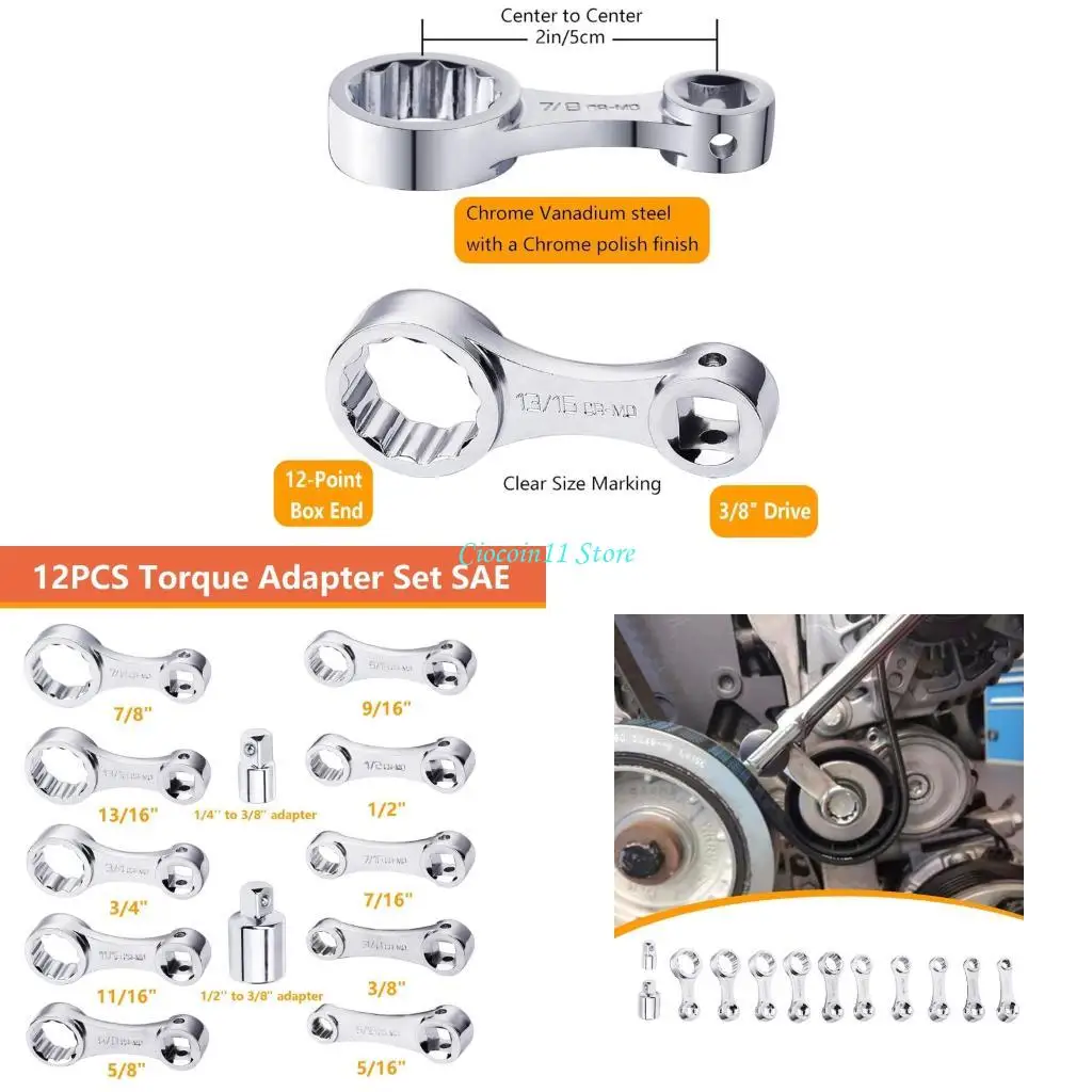 

Y1UB Torque Adapter 12Point Socket Wrench Head Socket Adapter 3/8" Torque Adapter