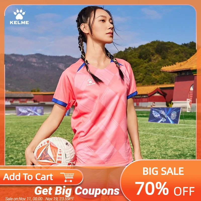 

Kelme Women's Football Suit Set Customized Team Clothes Printed Short Sleeve Ball Clothes Outdoor Basketball Sports Clothes