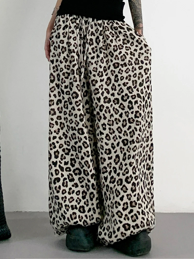 YERMORA Hoge Elastische Taille Luipaardprint Casual Wijde Pijpen Broek Voor Vrouwen Losse Nieuwe Broek Mode Tij Lente Zomer 2025,