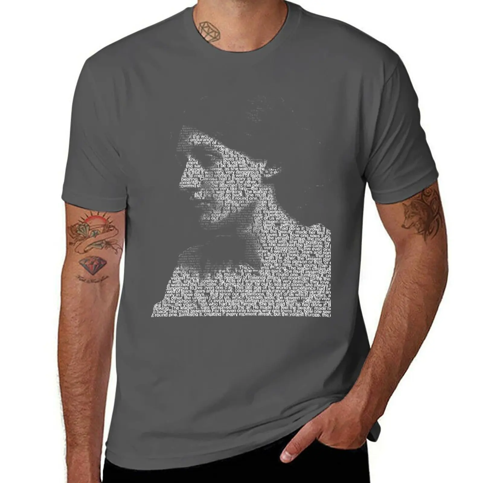 

Virginia Woolf - Word Portrait (white text from the opening of Mrs. Dalloway) T-Shirt Casual Fashion Print Tee Top