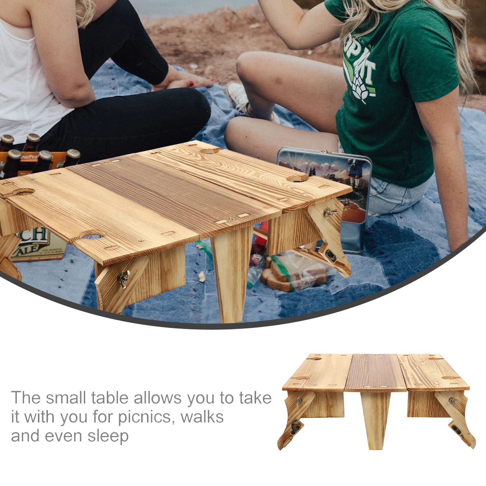 Folding Table Basket Picnic Foldable Tables outside Small Camping 2-in-1 Desk Container Shopping