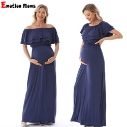 Ruffles Maternity Long Dress Off Shoulder Maternity Dress Pregnancy Breastfeeding Dress Mama Photo Shoot Pregnant Clothes