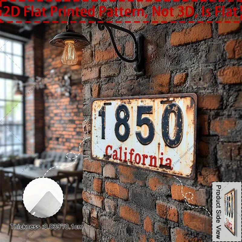 AL California 1850 Vintage License Plate Sign - Vintage Durable Metal Plaque Wall Decor, Home Office Bar Man Cave Wall Art