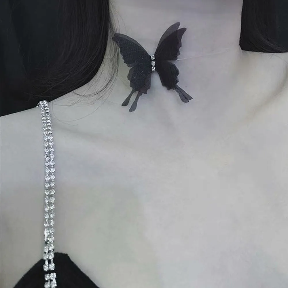 مثير الإكسسوارات العصرية شفافة أبيض أسود الدانتيل المرأة المختنق حزب مجوهرات فراشة قلادة #6