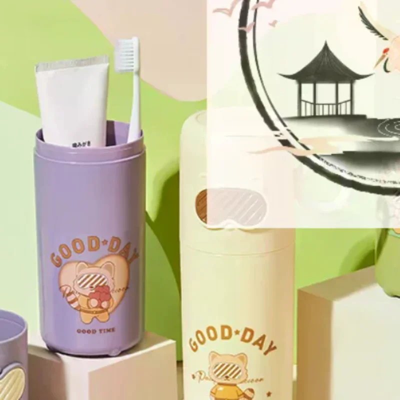 Creative Little Raccoon Wash Cup Home Travel Toothbrush Box Portable Cute Glasses Bear Toothbrush Box