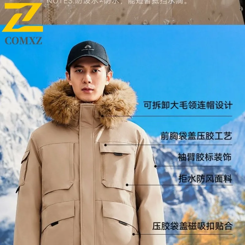 

COMXZ 2025 Mens Winter Thick Long Fleece Puffer Jacket waterproof windproof Casual Coat lightweight mountaineering windbreaker