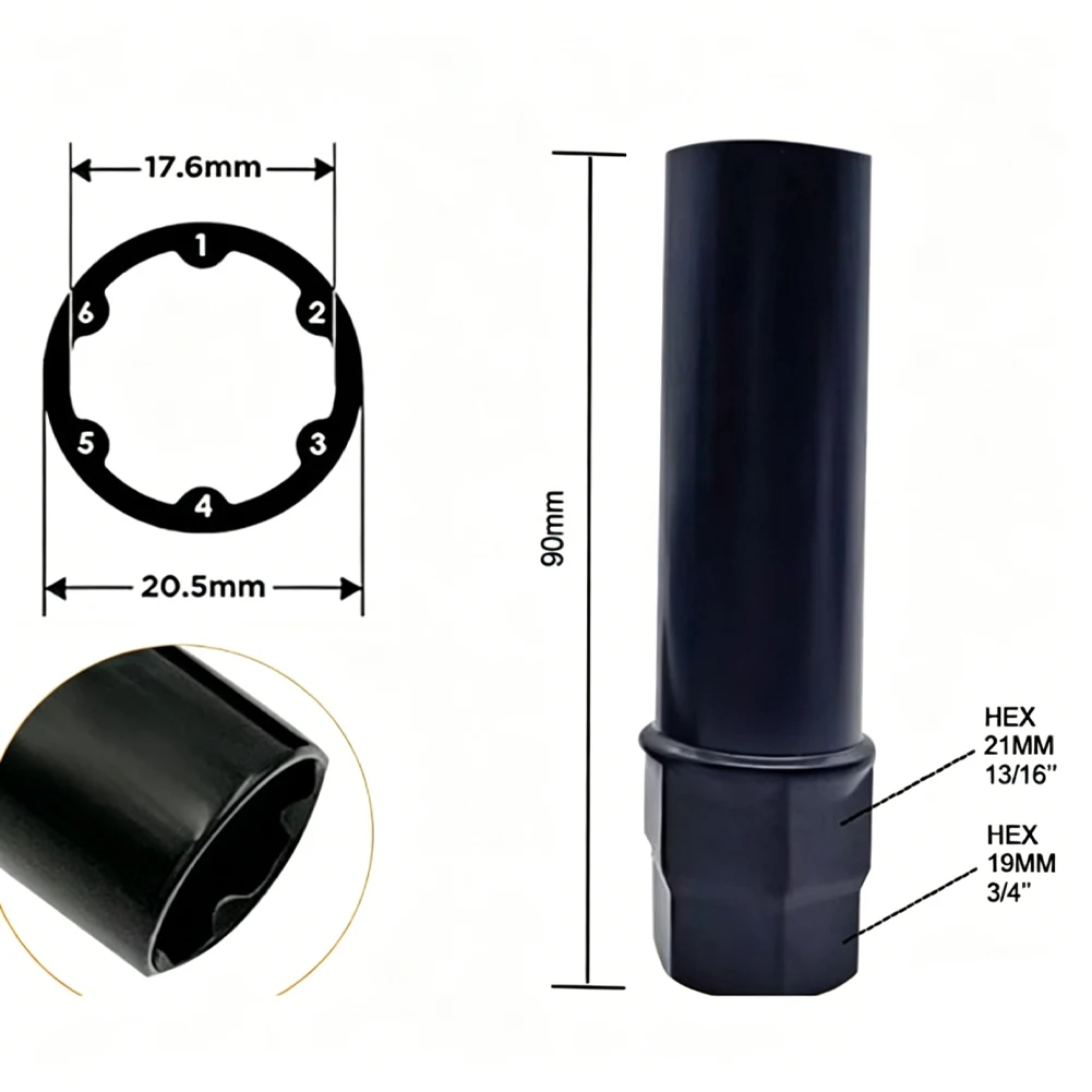 Heavy Duty 6/7 Point Lug Nut Remover Key For Trucks Compatible For M14/12 For 9/16 Thread 13/16 Inch Drive Socket