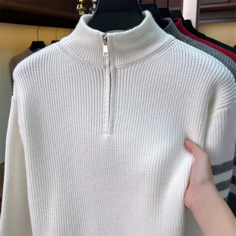 High-Quality trend striped sweater men's 2026autumn winter new luxury brand solid color warm  knitted coat loose casual pullover