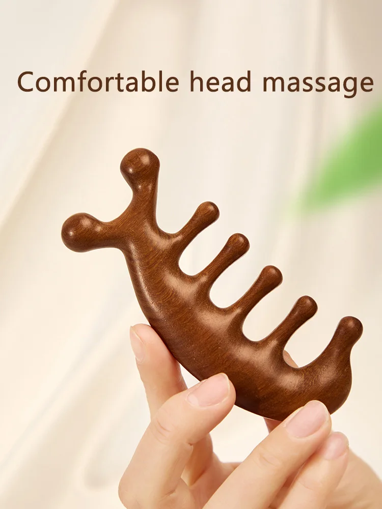 Meridian Massage Sandalwood Hair Comb Scalp Relax Acupoint Massager Portable Wooden Handle Comb Anti-static Styling Tool