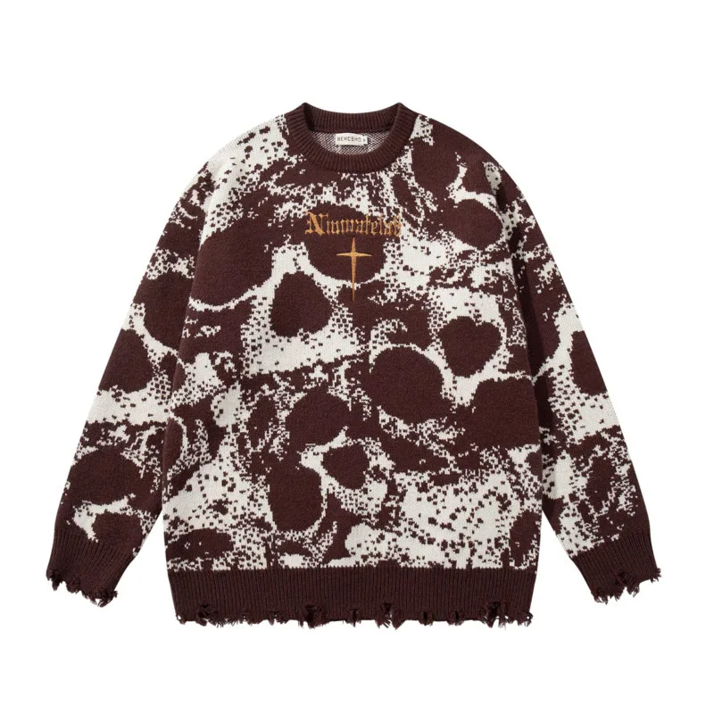 WVGA Otoño Invierno nuevo hombre marea High Street Hip-Hop moda Jacquard tejido suéter nicho Chic Casual manga larga Top Ins W12247