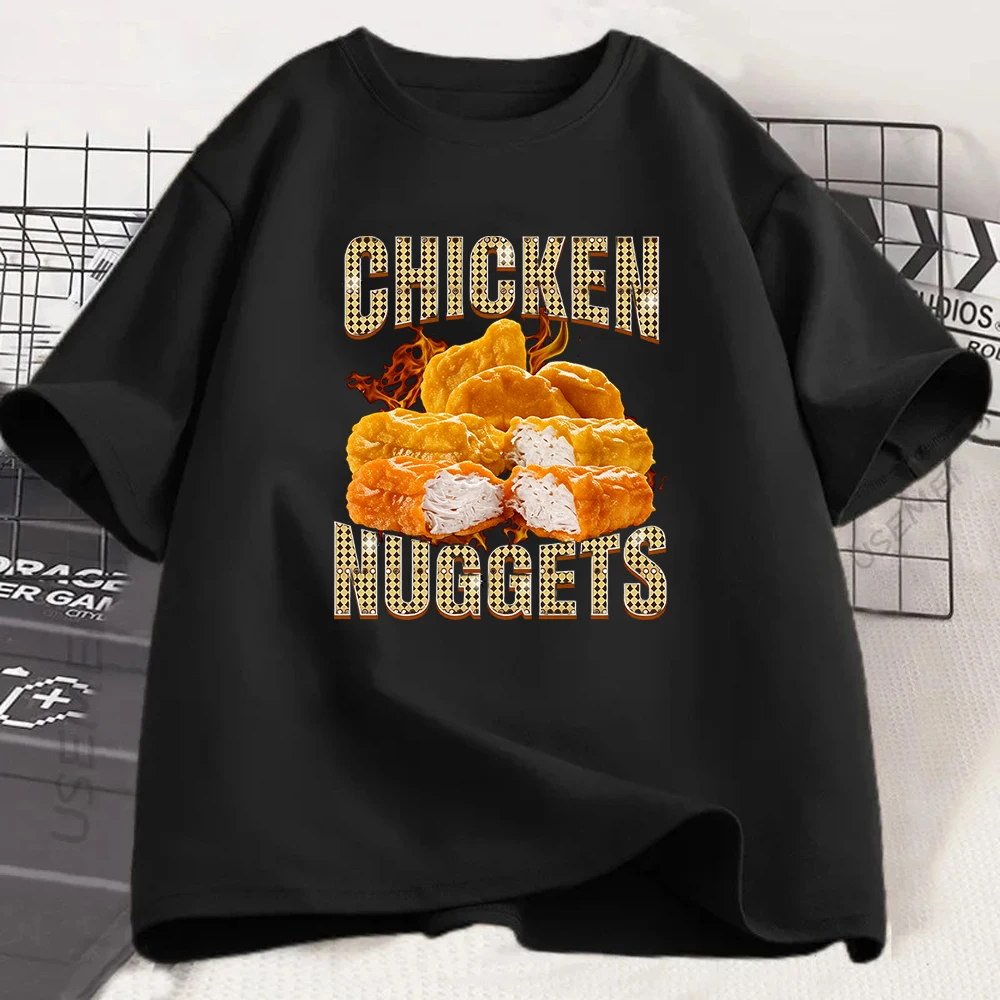 Funny Chicken Nuggets T Shirt Fast Food Graphic Tee Yummy Food Print Top Quirky Apparel Trendy Summer Casual Streetwear