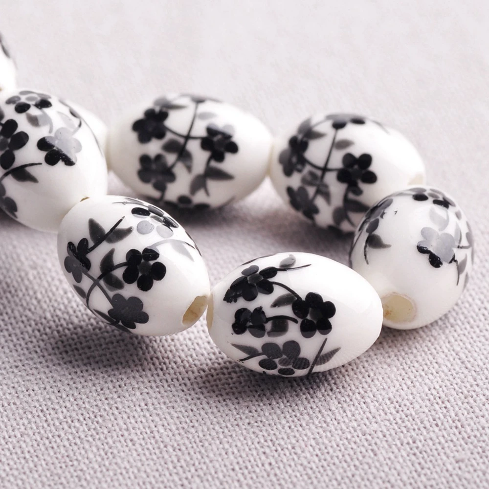 10 قطعة 15x10 مللي متر شكل بيضاوي زهرة أنماط السيراميك الخزف فضفاض الحرف الخرز مجموعة لصنع المجوهرات اكسسوارات Findings بها بنفسك النتائج
