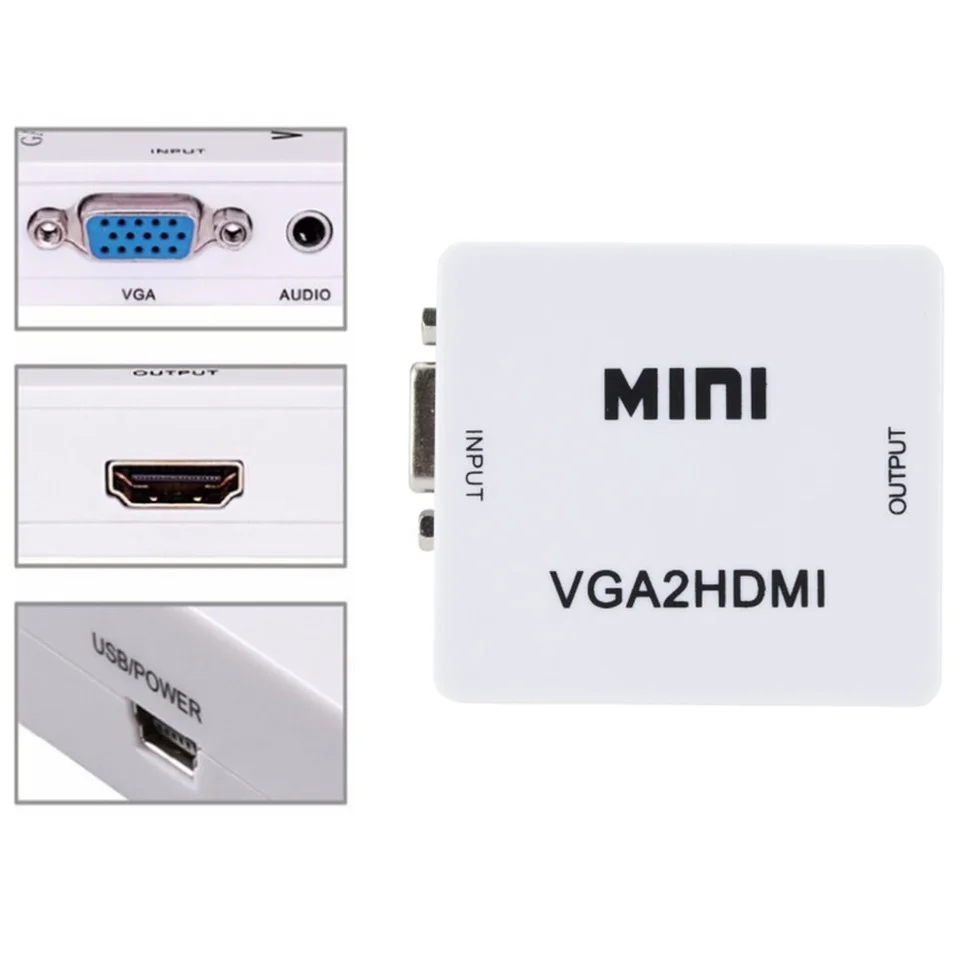 Grwibeou-caja convertidora compatible con VGA a HDMI, miniadaptador de Audio vídeo VGA 1080P para PC, portátil, proyector HDTV, adaptador VGA2HDMI