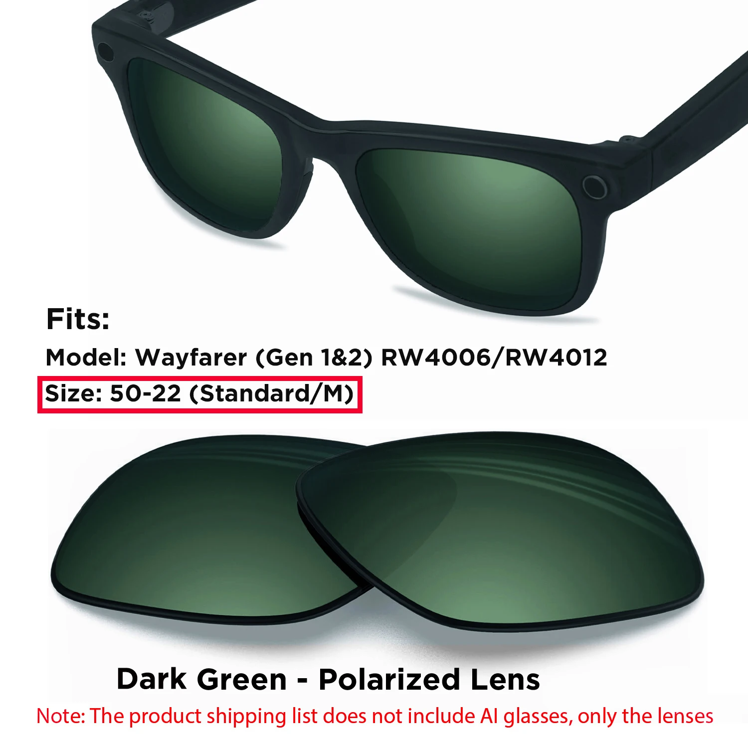 Photochrome und polarisierte Ersatzgläser für Ray-Ban Meta Wayfarer RW4006 / RW4008 / RW4012 Gen1/2 AI Smart Glasses Lens