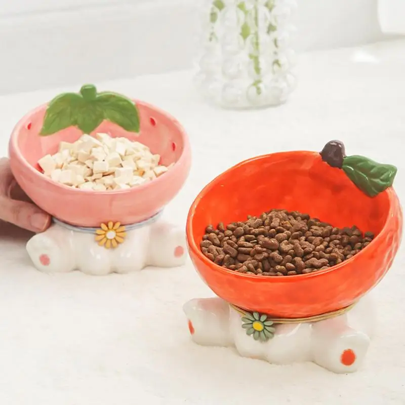 Raised Bowl for Cats Ceramic Tilted Food Bowls with Fruit Shape 245ml Anti-Slip Cute Cat Feeder Fashionable Food Bowls for Small