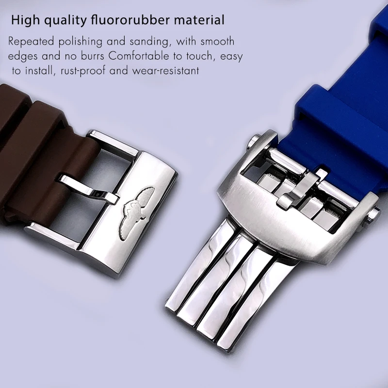 21mm 22mm FKM Fluororubber Nature Rubber Watchband Fit for Breitling Superocean Avenger Heritage Soft Watch Strap Folding Buckle view 3